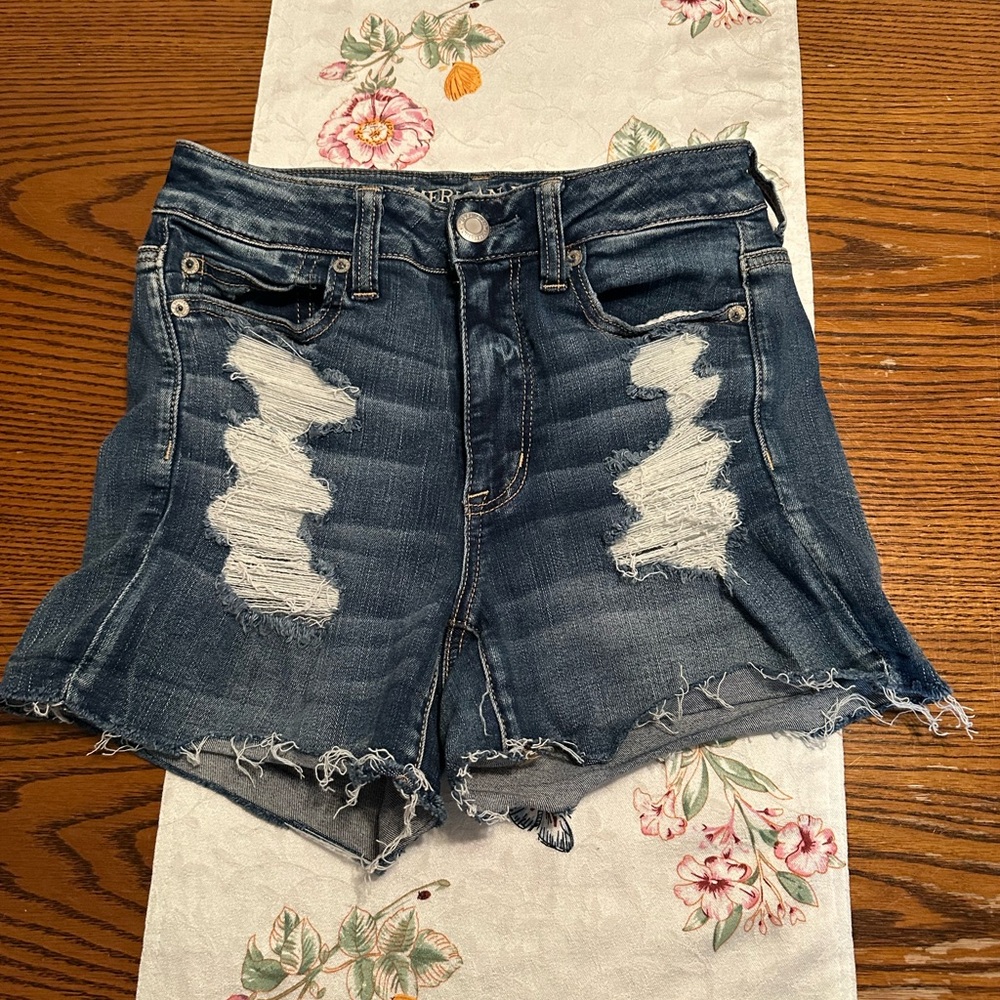 American Eagle Outfitters Dark Blue Distressed Jean Shorts